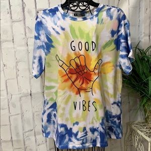 Shein "Good Vibes" Graphic T-Shirt Retro Hippie Starburst Tie Dyed Short Sleeve